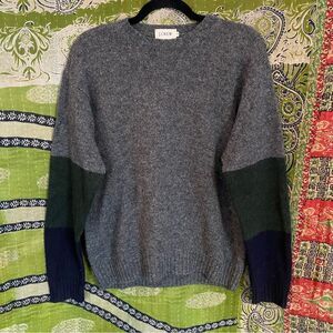 Vintage J. Crew Gray/ Colorblock 100% Wool Crewneck Pullover Sweater Size Small